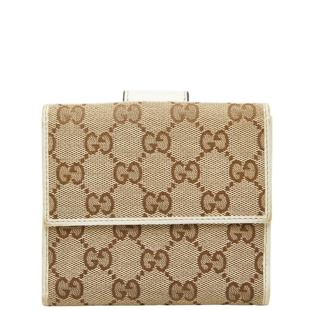 Gucci GG Canvas Bi fold Wallet Beige Cream Ivory White Leather